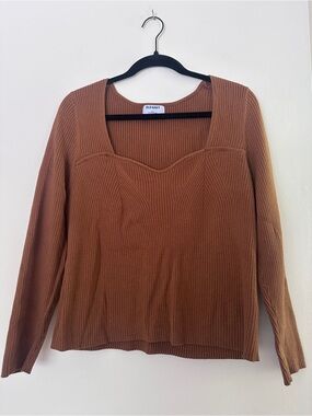 Old Navy Brown Ribbed Sweetheart-Neck Long-Sleeve Sweater
